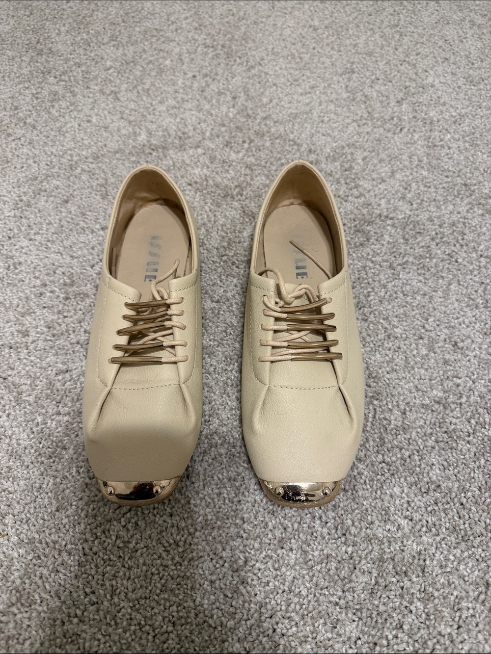 Women’s Cream Lace-Up Flats with Gold Toe Accent